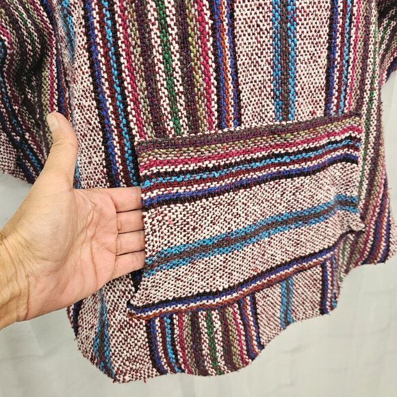 Baja Joe Red Blue Striped Baja Hooded Jacket Beach Hippie L/XL - Picture 4 of 11